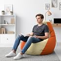 Biggie Bean Bag 3XL Bean Bag Chair with Beans Filled-Perfect for Living Room,Bedroom,Study-Sale Design(Regular-Cream Orange)-Faux Leather