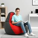 Biggie Bean Bag 3XL Bean Bag Chair with Beans Filled-Perfect for Living Room,Bedroom,Study-Sale Design(Regular-Dark-Grey Red)-Faux Leather
