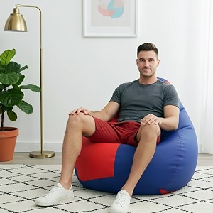 biggie bean bag 4xl bean bag chair with beans filled-perfect for living roombedroomstudy-sale designregular-blue red-faux leather