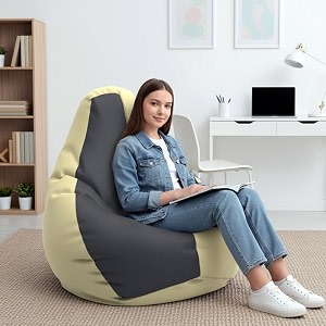 biggie bean bag 4xl bean bag chair with beans filled-perfect for living roombedroomstudy-sale designregular-cream dark-grey-faux leather