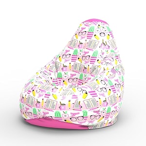 biggie bean bag 4xl bean bag chair with beans filled-perfect for living roombedroomstudy-sale designprinted - full-study time - f - white pink
