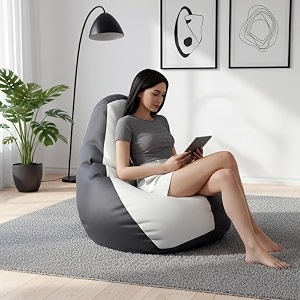 biggie bean bag 4xl bean bag chair with beans filled-perfect for living roombedroomstudy-sale designregular-dark-grey white-faux leather