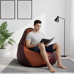 biggie bean bag 4xl bean bag chair with beans filled-perfect for living roombedroomstudy-sale designregular-maroon tan-brown-faux leather