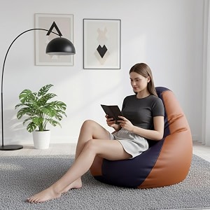 biggie bean bag 4xl bean bag chair with beans filled-perfect for living roombedroomstudy-sale designregular-indigo tan-brown-faux leather