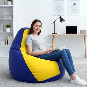 biggie bean bag 4xl bean bag chair with beans filled-perfect for living roombedroomstudy-sale designregular-blue yellow-faux leather