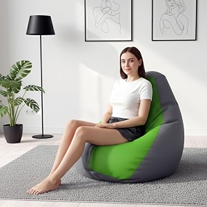biggie bean bag 4xl bean bag chair with beans filled-perfect for living roombedroomstudy-sale designregular-light-grey parrot-green-faux leather