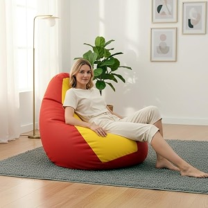 biggie bean bag 4xl bean bag chair with beans filled-perfect for living roombedroomstudy-sale designregular-red yellow-faux leather