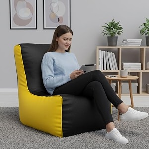 biggie bean bag 4xl bean bag chair with beans filled-perfect for living roombedroomstudy-sale designregular-black yellow-faux leather
