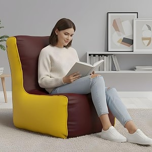 biggie bean bag 4xl bean bag chair with beans filled-perfect for living roombedroomstudy-sale designregular-maroon yellow-faux leather