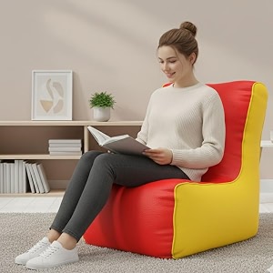 biggie bean bag 4xl bean bag chair with beans filled-perfect for living roombedroomstudy-sale designregular-red yellow-faux leather