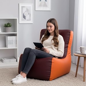 biggie bean bag 4xl bean bag chair with beans filled-perfect for living roombedroomstudy-sale designregular-maroon orange-faux leather