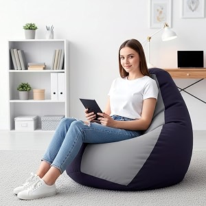 biggie bean bag 4xl bean bag chair with beans filled-perfect for living roombedroomstudy-sale designregular-indigo light-grey-faux leather