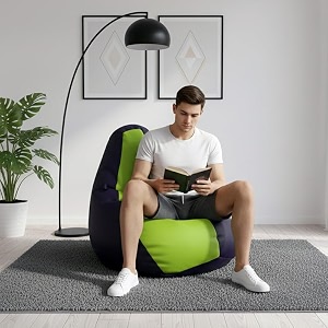 biggie bean bag 4xl bean bag chair with beans filled-perfect for living roombedroomstudy-sale designregular-indigo parrot-green-faux leather