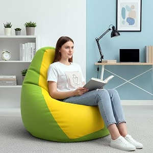 biggie bean bag 4xl bean bag chair with beans filled-perfect for living roombedroomstudy-sale designregular-parrot-green yellow-faux leather