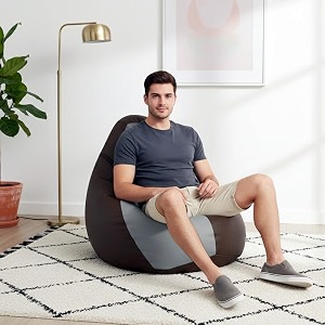 biggie bean bag 4xl bean bag chair with beans filled-perfect for living roombedroomstudy-sale designregular-brown light-grey-faux leather