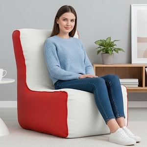 biggie bean bag 4xl bean bag chair with beans filled-perfect for living roombedroomstudy-sale designregular-white red-faux leather