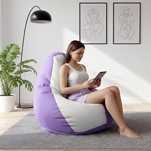 biggie bean bag 4xl bean bag chair with beans filled-perfect for living roombedroomstudy-sale designregular-lavender white-faux leather