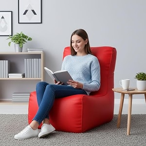 biggie bean bag 4xl bean bag chair with beans filled-perfect for living roombedroomstudy-sale designregular-red-faux leather