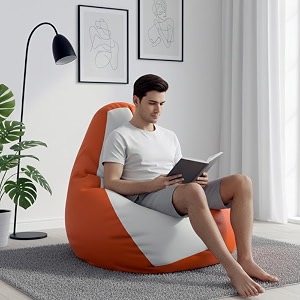 biggie bean bag 4xl bean bag chair with beans filled-perfect for living roombedroomstudy-sale designregular-orange white-faux leather
