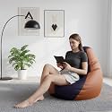 Biggie Bean Bag 4XL Bean Bag Chair with Beans Filled-Perfect for Living Room,Bedroom,Study-Sale Design(Regular-Indigo Tan-Brown)-Faux Leather