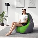 Biggie Bean Bag 4XL Bean Bag Chair with Beans Filled-Perfect for Living Room,Bedroom,Study-Sale Design(Regular-Light-Grey Parrot-Green)-Faux Leather