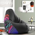 Biggie Bean Bag 4XL Bean Bag Chair with Beans Filled-Perfect for Living Room,Bedroom,Study-Sale Design(Printed - MTTVV-MTTVV_Artwork-14 - Black)-Faux Leather