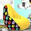 Biggie Bean Bag 4XL Bean Bag Chair with Beans Filled-Perfect for Living Room,Bedroom,Study-Sale Design(Printed - MTTVV-MTTVV_Artwork-5 - Yellow)-Faux Leather