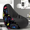 Biggie Bean Bag 4XL Bean Bag Chair with Beans Filled-Perfect for Living Room,Bedroom,Study-Sale Design(Printed - MTTVV-MTTVV_Artwork-7 - Black)-Faux Leather