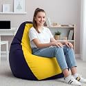 Biggie Bean Bag 4XL Bean Bag Chair with Beans Filled-Perfect for Living Room,Bedroom,Study-Sale Design(Regular-Indigo Yellow)-Faux Leather