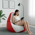 Biggie Bean Bag 4XL Bean Bag Chair with Beans Filled-Perfect for Living Room,Bedroom,Study-Sale Design(Regular-Red White)-Faux Leather