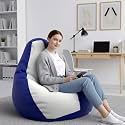 Biggie Bean Bag 4XL Bean Bag Chair with Beans Filled-Perfect for Living Room,Bedroom,Study-Sale Design(Regular-Blue White)-Faux Leather