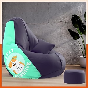 biggie bean bag with beans filled 3xl vibeboost premium bean bag with free cushion and footrest - official  snuggle amp giggles combo matching color  regular stay pawsitive-indigo