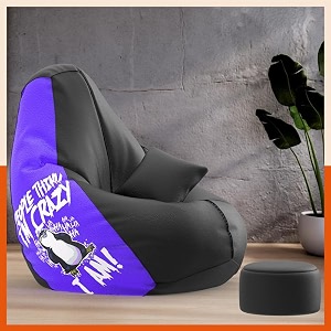 biggie bean bag with beans filled 3xl vibeboost premium bean bag with free cushion and footrest - official  crazy cool combo matching color  regular people think-black