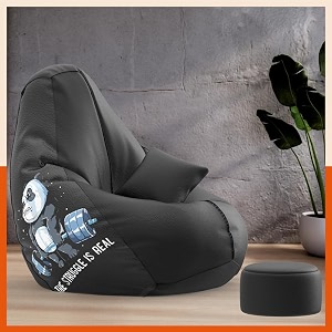 biggie bean bag with beans filled 3xl vibeboost premium bean bag with free cushion and footrest - official  gymfit frenzy combo matching color  regular struggle is real-black