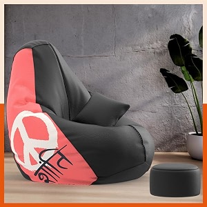 biggie bean bag with beans filled 3xl vibeboost premium bean bag with free cushion and footrest - official  solitude bliss combo matching color  regular shanti-black