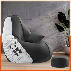 biggie bean bag with beans filled 3xl vibeboost premium bean bag with free cushion and footrest - official  solitude bliss combo matching color  regular sad panda-black