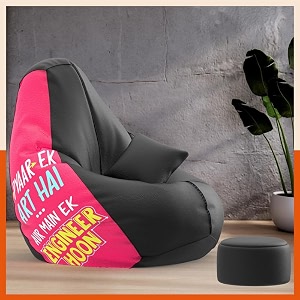 biggie bean bag with beans filled 3xl vibeboost premium bean bag with free cushion and footrest - official  engineering zen combo matching color  regular pyaar ek art-black
