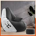 Biggie Bean Bag with Beans Filled 3XL VibeBoost Premium Bean Bag with Free Cushion and Footrest - Official : Solitude Bliss Combo (Matching Color : Regular, Sad Panda-Black)