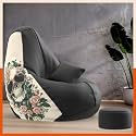 Biggie Bean Bag with Beans Filled 3XL VibeBoost Premium Bean Bag with Free Cushion and Footrest - Official : Neon Fusion Combo (Matching Color : Regular, Rose Skull-Black)