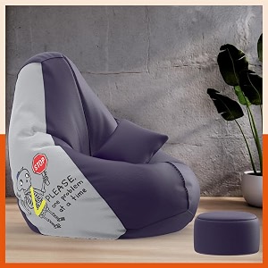 biggie bean bag with beans filled 4xl vibeboost premium bean bag with free cushion and footrest - official  bro-approved combo matching color  regular one problem at a time-indigo