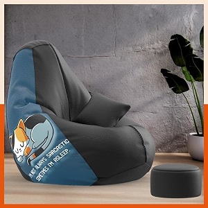 biggie bean bag with beans filled 4xl vibeboost premium bean bag with free cushion and footrest - official  sass amp smirk combo matching color  regular sometimes i am asleep-black
