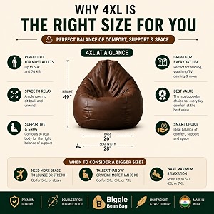 biggie bean bag with beans filled 4xl vibeboost premium bean bag with free cushion and footrest - official  couples corner combo matching color  regular snicker-brown