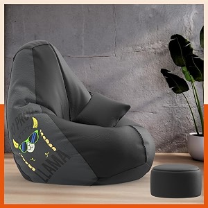 biggie bean bag with beans filled 4xl vibeboost premium bean bag with free cushion and footrest - official  bro-approved combo matching color  regular problema-black