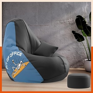 biggie bean bag with beans filled 4xl vibeboost premium bean bag with free cushion and footrest - official  professional retreat combo matching color  regular out of office-black