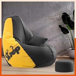 biggie bean bag with beans filled 4xl vibeboost premium bean bag with free cushion and footrest - official  snooze squad combo matching color  regular sleeping man-black