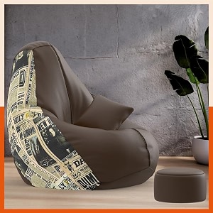 biggie bean bag with beans filled 4xl vibeboost premium bean bag with free cushion and footrest - official  graffiti groove combo matching color  regular paper-brown