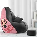 Biggie Bean Bag with Beans Filled 4XL Bean Bag with Free Cushion and Footrest - Official : QuiltedComfort Combo (Matching Color : Printed, Serial Chiller - Black Peach)