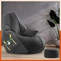 Biggie Bean Bag with Beans Filled 4XL VibeBoost Premium Bean Bag with Free Cushion and Footrest - Official : Bro-Approved Combo (Matching Color : Regular, Problema-Black)