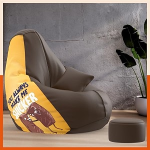 biggie bean bag with beans filled 5xl vibeboost premium bean bag with free cushion and footrest - official  couples corner combo matching color  regular snicker-brown