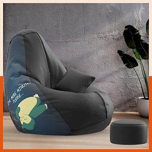 biggie bean bag with beans filled 5xl vibeboost premium bean bag with free cushion and footrest - official  snooze squad combo matching color  regular sleeping-black